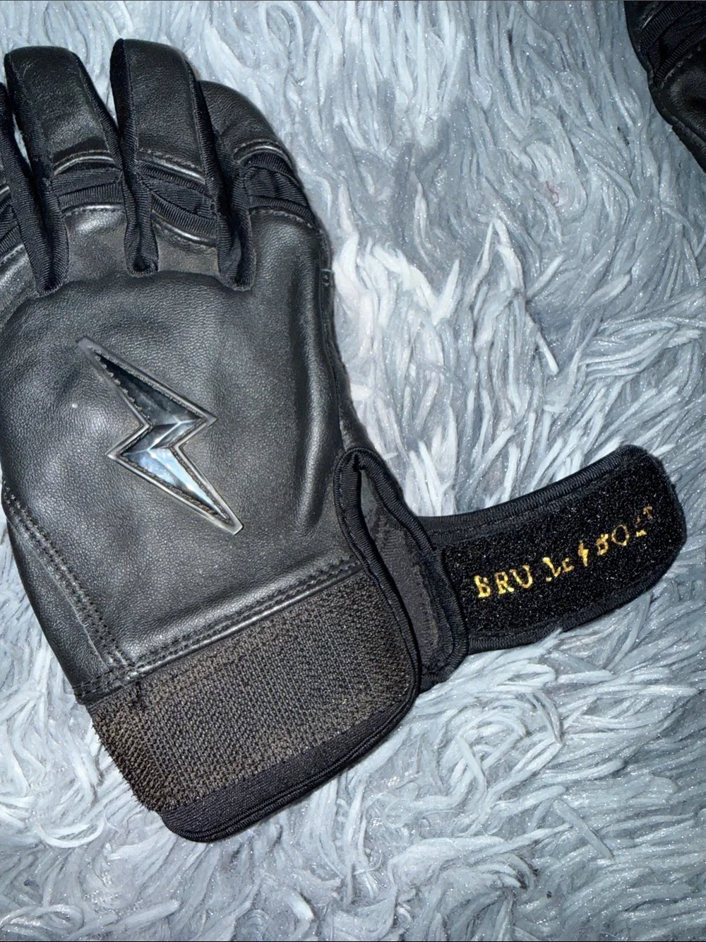 Bruce Bolt Kids Black Leather Gloves with Lightning Logo